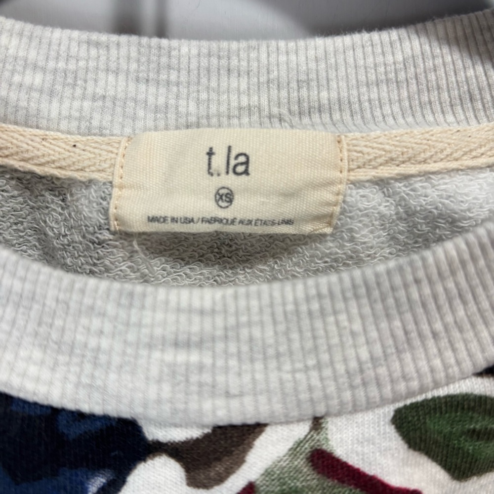 T.la Puff-Sleeved Pullover floral short sleeve sweatshirt sz XS yellow pink gray - Picture 4 of 12
